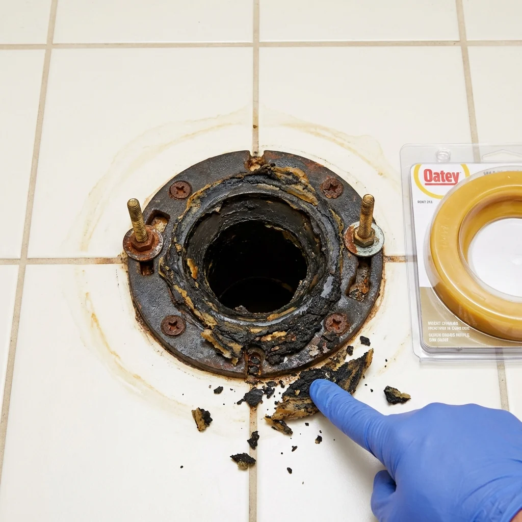 Failed wax ring showing water seepage at the base of a toilet in a Milesburg, PA home