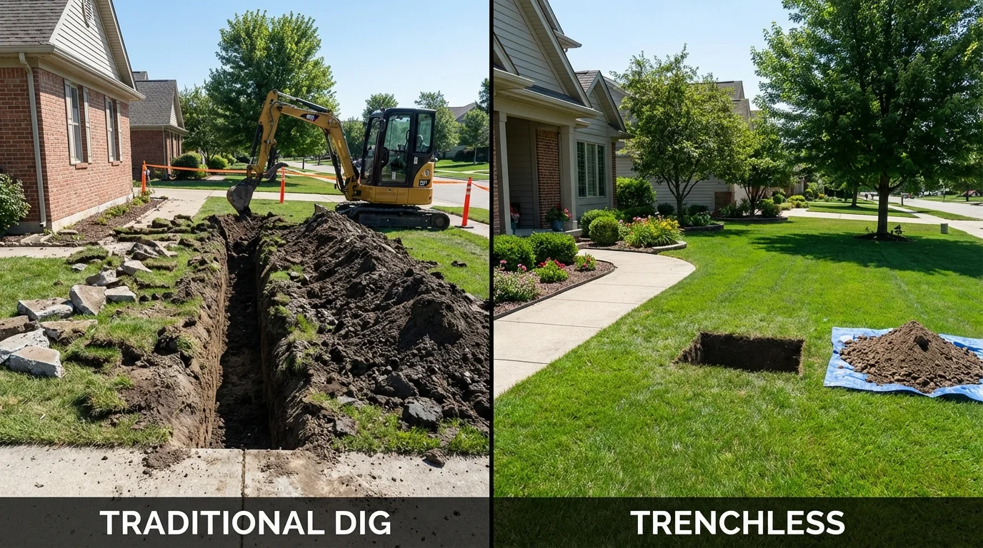 Trenchless sewer repair with minimal yard damage versus traditional excavation in Milesburg, PA